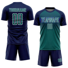 Загрузить изображение в средство просмотра галереи, Custom Navy Teal Royal-White Gradient Horizontal Stripes Sublimation Soccer Uniform Jersey
