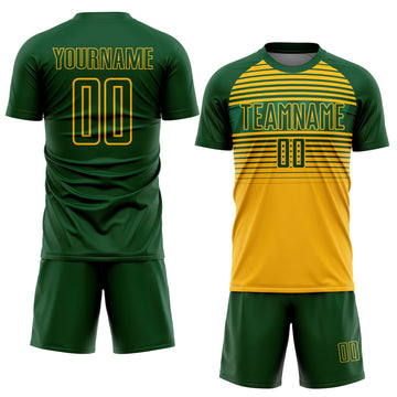 Custom Green Gold-Kelly Green Gradient Horizontal Stripes Sublimation Soccer Uniform Jersey