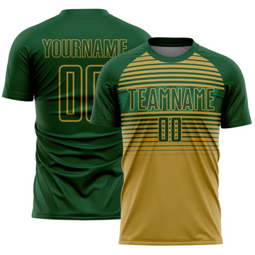 Custom Green Old Gold-Kelly Green Gradient Horizontal Stripes Sublimation Soccer Uniform Jersey