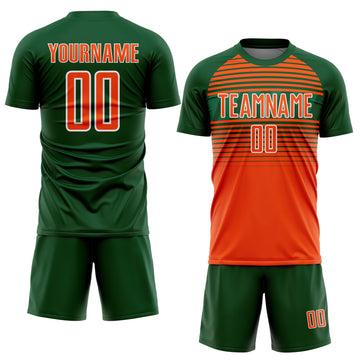 Custom Green Orange White-Kelly Green Gradient Horizontal Stripes Sublimation Soccer Uniform Jersey