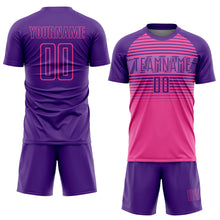 Загрузить изображение в средство просмотра галереи, Custom Purple Pink-Medium Purple Gradient Horizontal Stripes Sublimation Soccer Uniform Jersey
