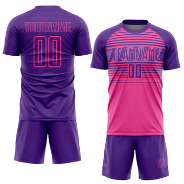 Custom Purple Pink-Medium Purple Gradient Horizontal Stripes Sublimation Soccer Uniform Jersey