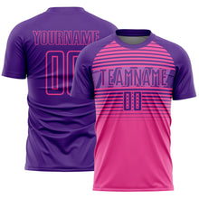 Загрузить изображение в средство просмотра галереи, Custom Purple Pink-Medium Purple Gradient Horizontal Stripes Sublimation Soccer Uniform Jersey
