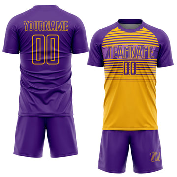 Custom Purple Gold-Medium Purple Gradient Horizontal Stripes Sublimation Soccer Uniform Jersey