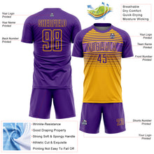 Загрузить изображение в средство просмотра галереи, Custom Purple Gold-Medium Purple Gradient Horizontal Stripes Sublimation Soccer Uniform Jersey
