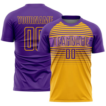 Custom Purple Gold-Medium Purple Gradient Horizontal Stripes Sublimation Soccer Uniform Jersey