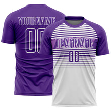 Загрузить изображение в средство просмотра галереи, Custom Purple White-Medium Purple Gradient Horizontal Stripes Sublimation Soccer Uniform Jersey
