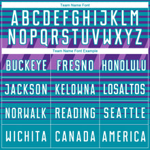 Загрузить изображение в средство просмотра галереи, Custom Purple White Teal-Medium Purple Gradient Horizontal Stripes Sublimation Soccer Uniform Jersey
