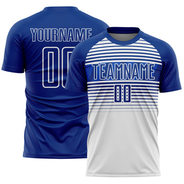 Custom Royal Thunder Blue-White Gradient Horizontal Stripes Sublimation Soccer Uniform Jersey