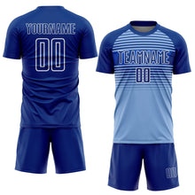 Charger l'image dans la galerie, Custom Royal Light Blue Thunder Blue-White Gradient Horizontal Stripes Sublimation Soccer Uniform Jersey
