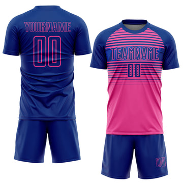 Custom Royal Pink-Thunder Blue Gradient Horizontal Stripes Sublimation Soccer Uniform Jersey