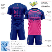 Load image into Gallery viewer, Custom Royal Pink-Thunder Blue Gradient Horizontal Stripes Sublimation Soccer Uniform Jersey
