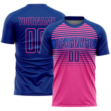 Load image into Gallery viewer, Custom Royal Pink-Thunder Blue Gradient Horizontal Stripes Sublimation Soccer Uniform Jersey
