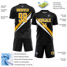 Charger l'image dans la galerie, Custom Black Gold-White Diagonal Stripes Sports Sublimation Soccer Uniform Jersey
