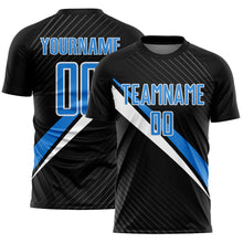 Загрузить изображение в средство просмотра галереи, Custom Black Powder Blue-White Diagonal Stripes Sports Sublimation Soccer Uniform Jersey
