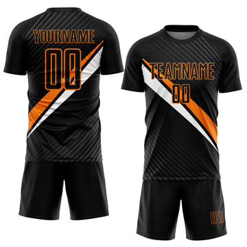 Custom Black Bay Orange-White Diagonal Stripes Sports Sublimation Soccer Uniform Jersey