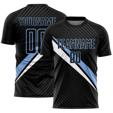 Load image into Gallery viewer, Custom Black Light Blue-White Diagonal Stripes Sports Sublimation Soccer Uniform Jersey
