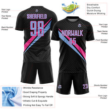 Charger l'image dans la galerie, Custom Black Light Blue-Pink Diagonal Stripes Sports Sublimation Soccer Uniform Jersey
