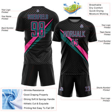 Charger l'image dans la galerie, Custom Black Teal-Pink Diagonal Stripes Sports Sublimation Soccer Uniform Jersey
