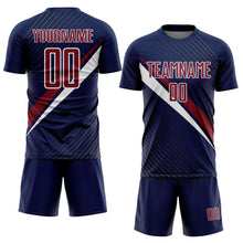 Загрузить изображение в средство просмотра галереи, Custom Navy Crimson-White Diagonal Stripes Sports Sublimation Soccer Uniform Jersey
