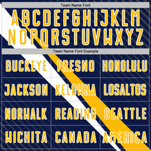 Загрузить изображение в средство просмотра галереи, Custom Navy Gold-White Diagonal Stripes Sports Sublimation Soccer Uniform Jersey
