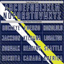 Загрузить изображение в средство просмотра галереи, Custom Navy White-Neon Yellow Diagonal Stripes Sports Sublimation Soccer Uniform Jersey
