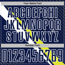 Загрузить изображение в средство просмотра галереи, Custom Navy White-Neon Yellow Diagonal Stripes Sports Sublimation Soccer Uniform Jersey
