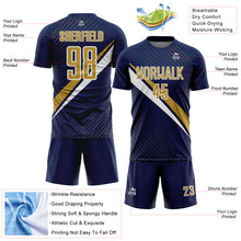 Загрузить изображение в средство просмотра галереи, Custom Navy Old Gold-White Diagonal Stripes Sports Sublimation Soccer Uniform Jersey
