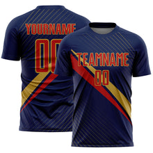 Charger l'image dans la galerie, Custom Navy Red-Old Gold Diagonal Stripes Sports Sublimation Soccer Uniform Jersey
