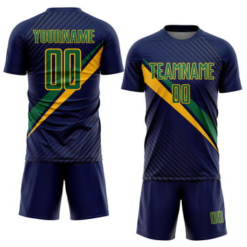 Custom Navy Kelly Green-Gold Diagonal Stripes Sports Sublimation Soccer Uniform Jersey