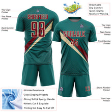 Загрузить изображение в средство просмотра галереи, Custom Teal Crimson-Cream Diagonal Stripes Sports Sublimation Soccer Uniform Jersey
