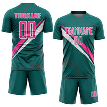 Загрузить изображение в средство просмотра галереи, Custom Teal Pink-White Diagonal Stripes Sports Sublimation Soccer Uniform Jersey
