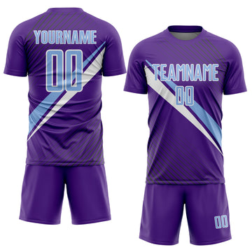 Custom Purple Light Blue-White Diagonal Stripes Sports Sublimation Soccer Uniform Jersey
