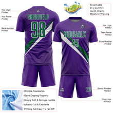 Laden Sie das Bild in den Galerie-Viewer, Custom Purple Kelly Green-White Diagonal Stripes Sports Sublimation Soccer Uniform Jersey
