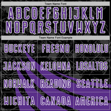 Загрузить изображение в средство просмотра галереи, Custom Black Purple-White Distressed Diagonal Stripes Wind Shapes Sports Sublimation Soccer Uniform Jersey
