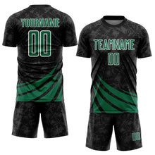 Load image into Gallery viewer, Custom Black Kelly Green-White Distressed Diagonal Stripes Wind Shapes Sports Sublimation Soccer Uniform Jersey
