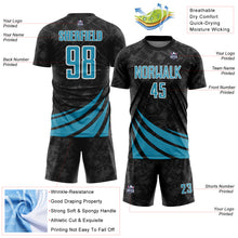 Charger l'image dans la galerie, Custom Black Panther Blue-White Distressed Diagonal Stripes Wind Shapes Sports Sublimation Soccer Uniform Jersey
