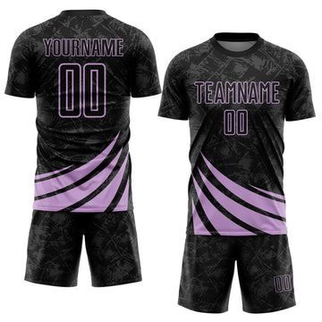 Custom Black Light Purple Distressed Diagonal Stripes Wind Shapes Sports Sublimation Soccer Uniform Jersey