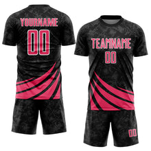 Charger l'image dans la galerie, Custom Black Neon Pink-White Distressed Diagonal Stripes Wind Shapes Sports Sublimation Soccer Uniform Jersey
