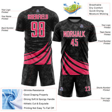 Charger l'image dans la galerie, Custom Black Neon Pink-White Distressed Diagonal Stripes Wind Shapes Sports Sublimation Soccer Uniform Jersey
