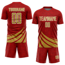 Загрузить изображение в средство просмотра галереи, Custom Red Old Gold-White Distressed Diagonal Stripes Wind Shapes Sports Sublimation Soccer Uniform Jersey
