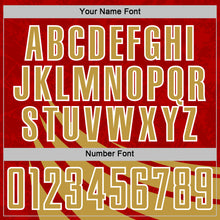 Загрузить изображение в средство просмотра галереи, Custom Red Old Gold-White Distressed Diagonal Stripes Wind Shapes Sports Sublimation Soccer Uniform Jersey
