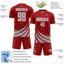 Загрузить изображение в средство просмотра галереи, Custom Red Gray-White Distressed Diagonal Stripes Wind Shapes Sports Sublimation Soccer Uniform Jersey
