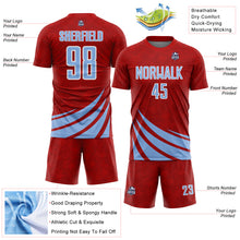 Load image into Gallery viewer, Custom Red Light Blue-White Distressed Diagonal Stripes Wind Shapes Sports Sublimation Soccer Uniform Jersey
