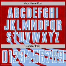 Load image into Gallery viewer, Custom Red Light Blue-White Distressed Diagonal Stripes Wind Shapes Sports Sublimation Soccer Uniform Jersey
