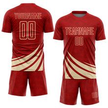 Charger l'image dans la galerie, Custom Red Cream Distressed Diagonal Stripes Wind Shapes Sports Sublimation Soccer Uniform Jersey
