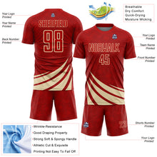 Charger l'image dans la galerie, Custom Red Cream Distressed Diagonal Stripes Wind Shapes Sports Sublimation Soccer Uniform Jersey
