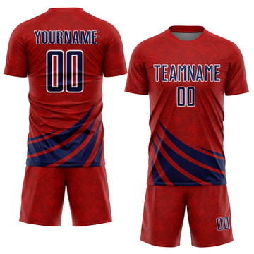 Custom Red Navy-White Distressed Diagonal Stripes Wind Shapes Sports Sublimation Soccer Uniform Jersey