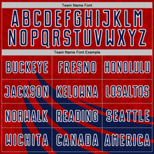 Загрузить изображение в средство просмотра галереи, Custom Red Navy-White Distressed Diagonal Stripes Wind Shapes Sports Sublimation Soccer Uniform Jersey
