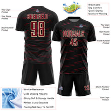 Laden Sie das Bild in den Galerie-Viewer, Custom Black Crimson-Cream Diagonal Pinstripes Lines Sports Sublimation Soccer Uniform Jersey
